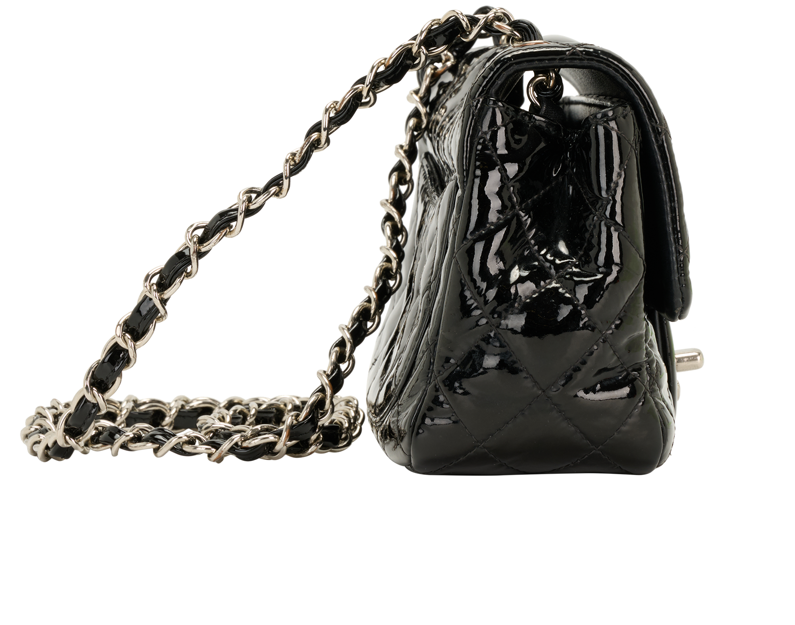 Mini Square Classic Flap, &pound;1,800, Handbags, Black, Patent Leather, Side view